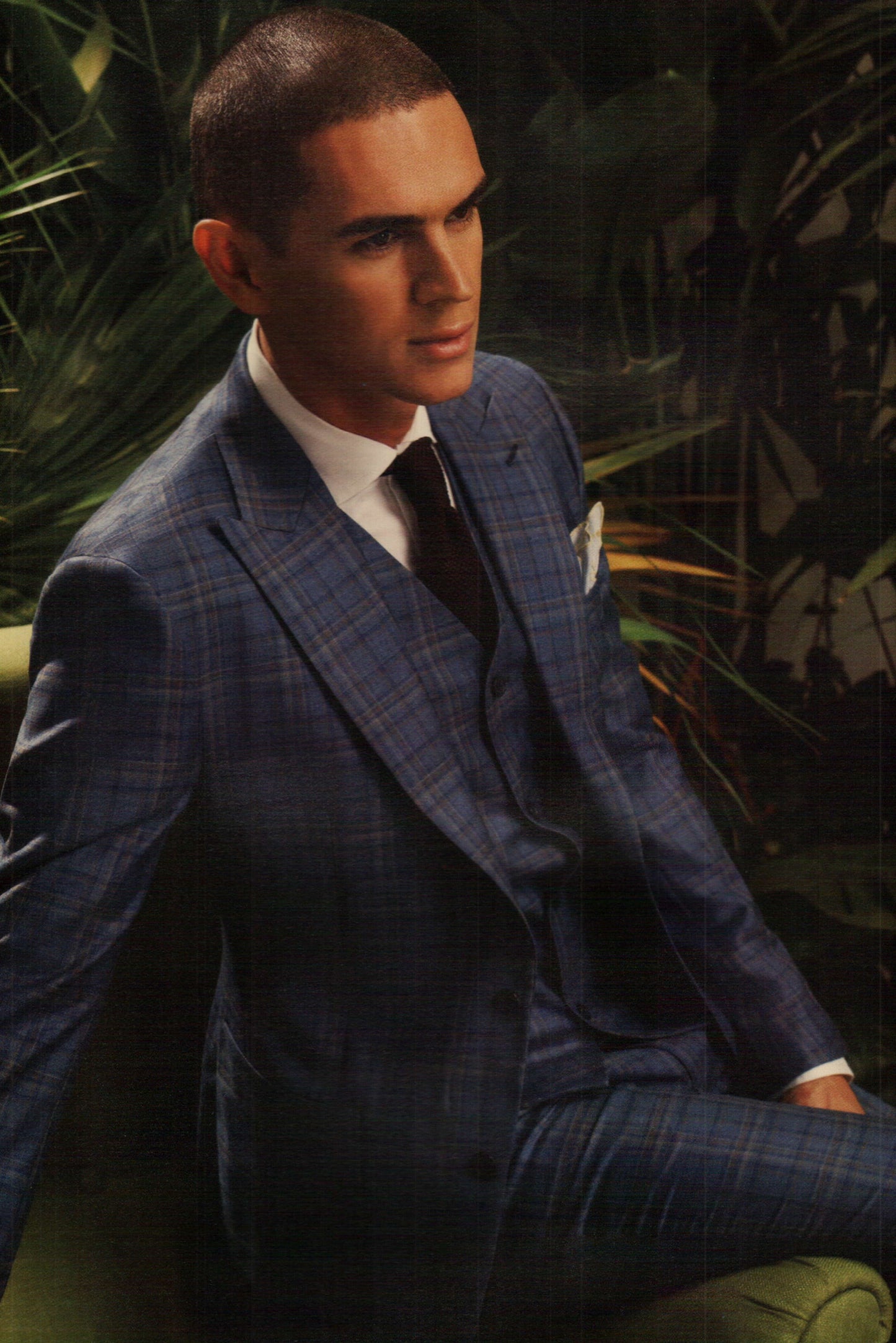 Blue checkered classic 3 piece suit