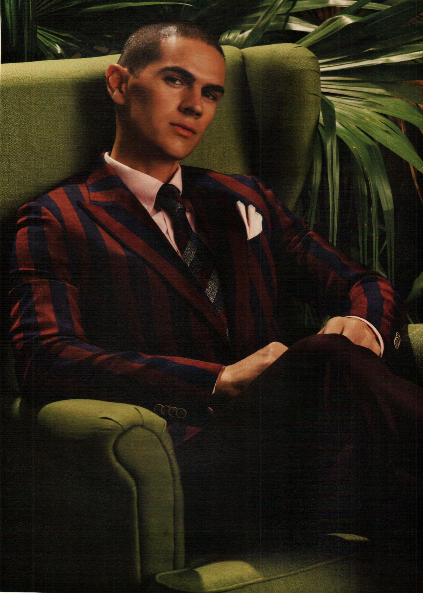 Custom Maroon and Navy Blue Striped Suit