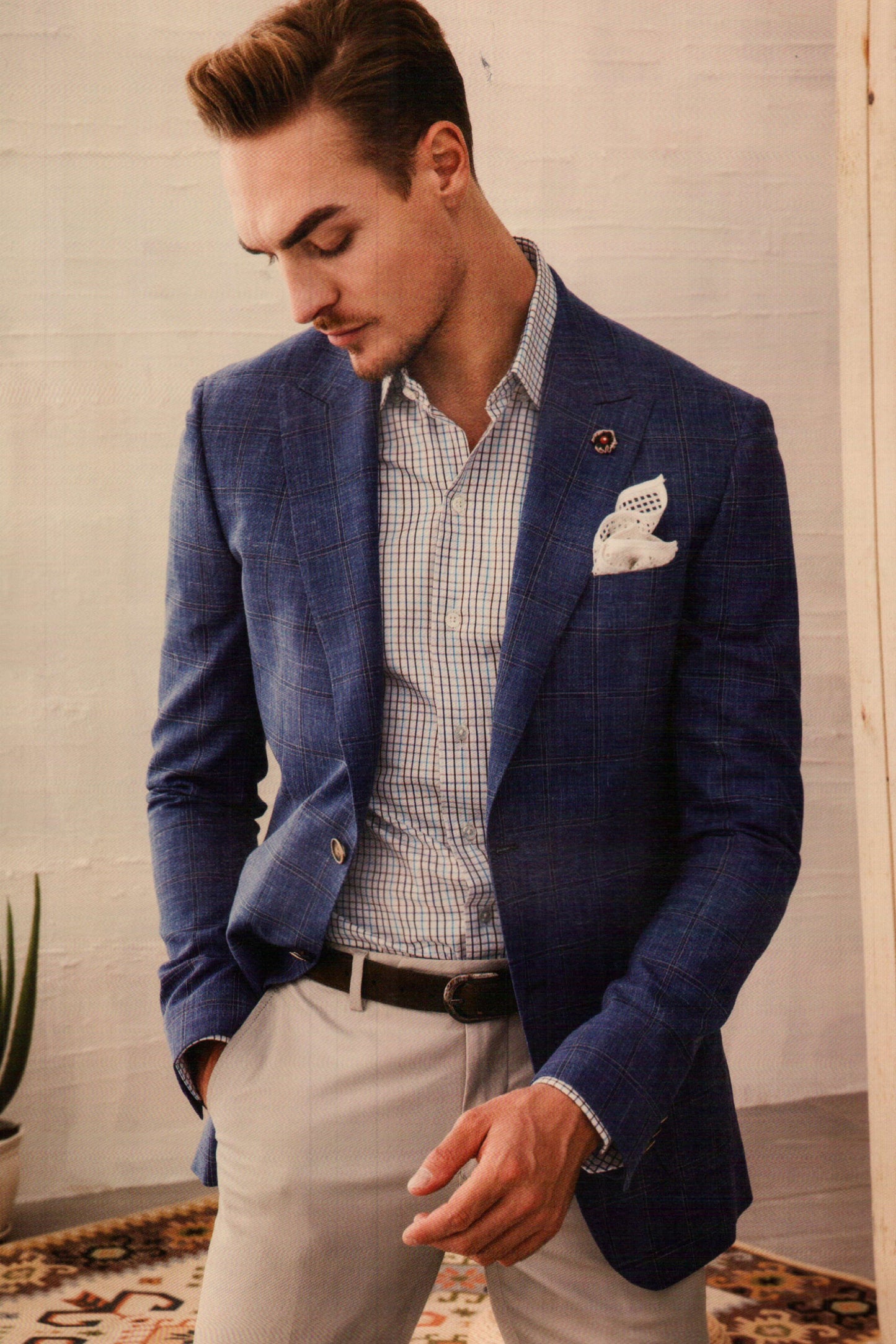 Dark Blue Window Pane Sports Jacket