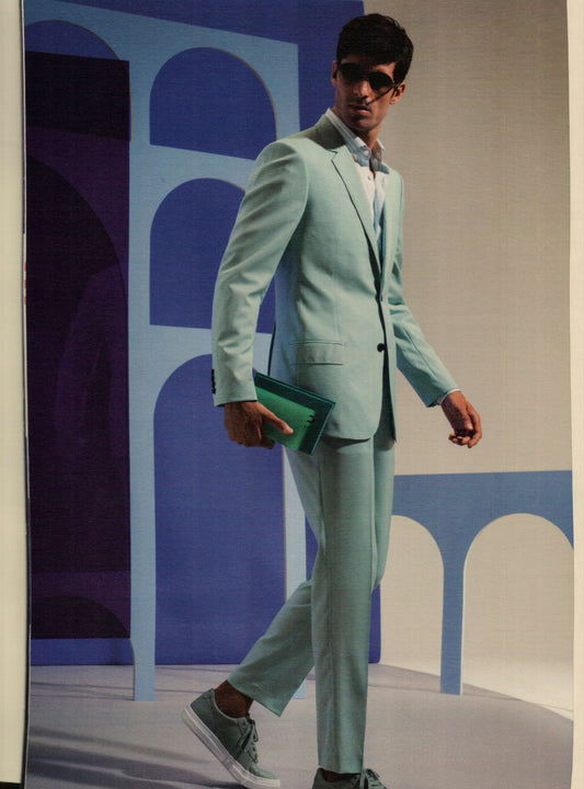 Classic Fit Solid Aqua Suit